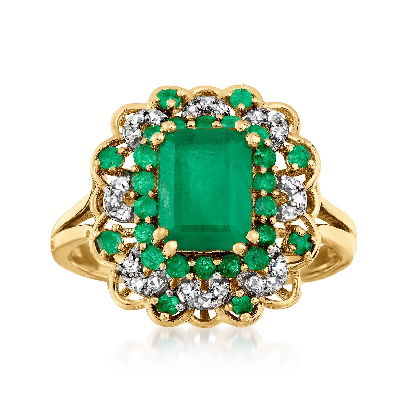 wanderlust chic ring-Ross-Simons Emerald and . Diamond Ring in 14kt Yellow Gold