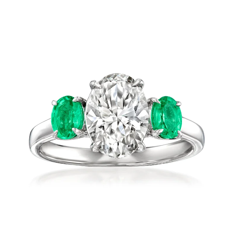 regency silver ring-Ross-Simons Lab-Grown Diamond Ring With . Emeralds in 14kt White Gold