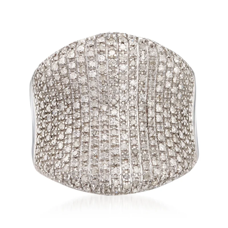 ridged silver ring-Ross-Simons Pave Diamond Concave Ring in Sterling Silver