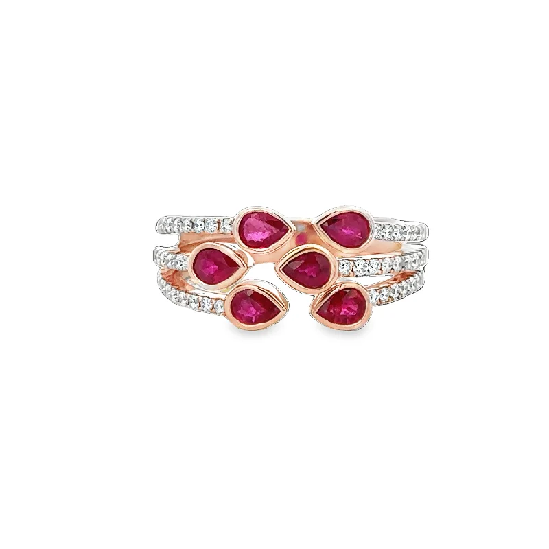 stamped eternity ring-Ruby and Diamond Bypass Ring in Rose Gold