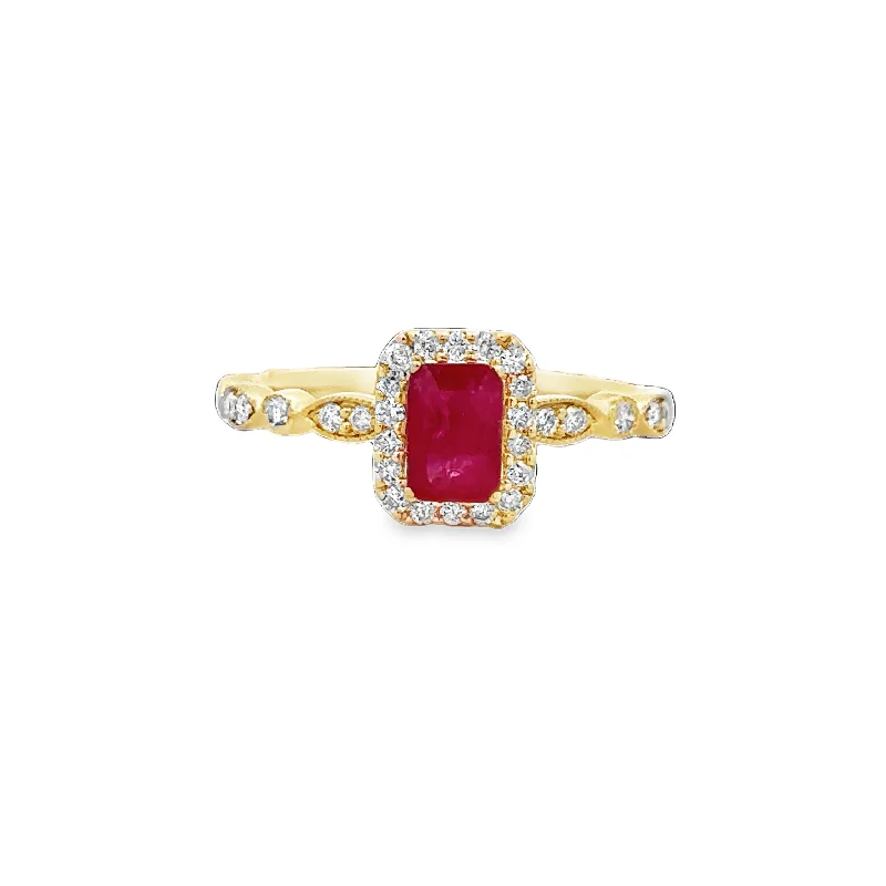 aquamarine silver ring-Ruby and Diamond Ring in Yellow Gold