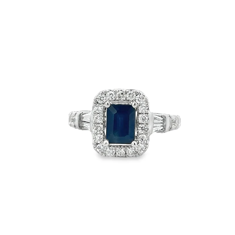 frond gold ring-Sapphire and Diamond Ring in White Gold