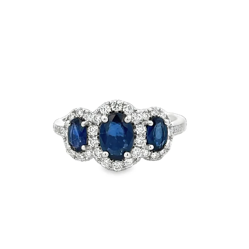 vibrant gold ring-Sapphire and Diamond Three Stone Ring in White Gold