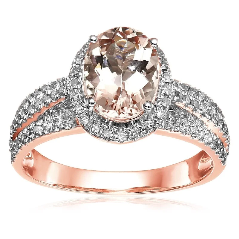 garnet halo ring-SS/ 9X7mm 12.0ctw Oval Morganite & Diamond Solitaire w/Accent Ring