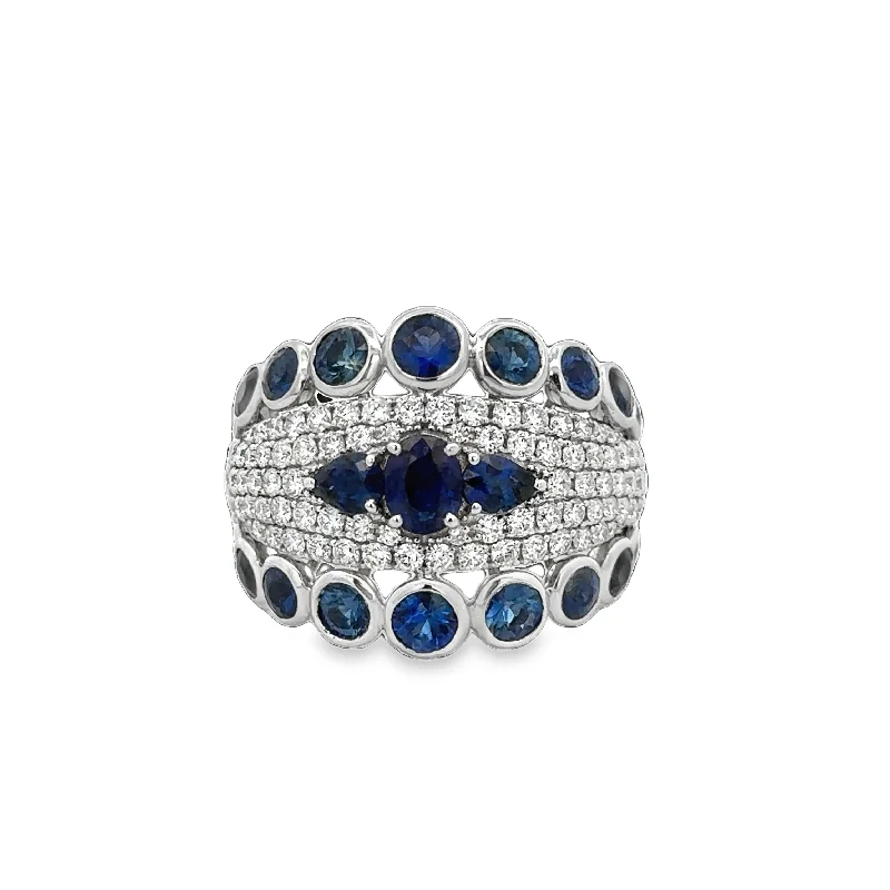 frond promise ring-Statement Sapphire and Diamond Ring in 18k White Gold