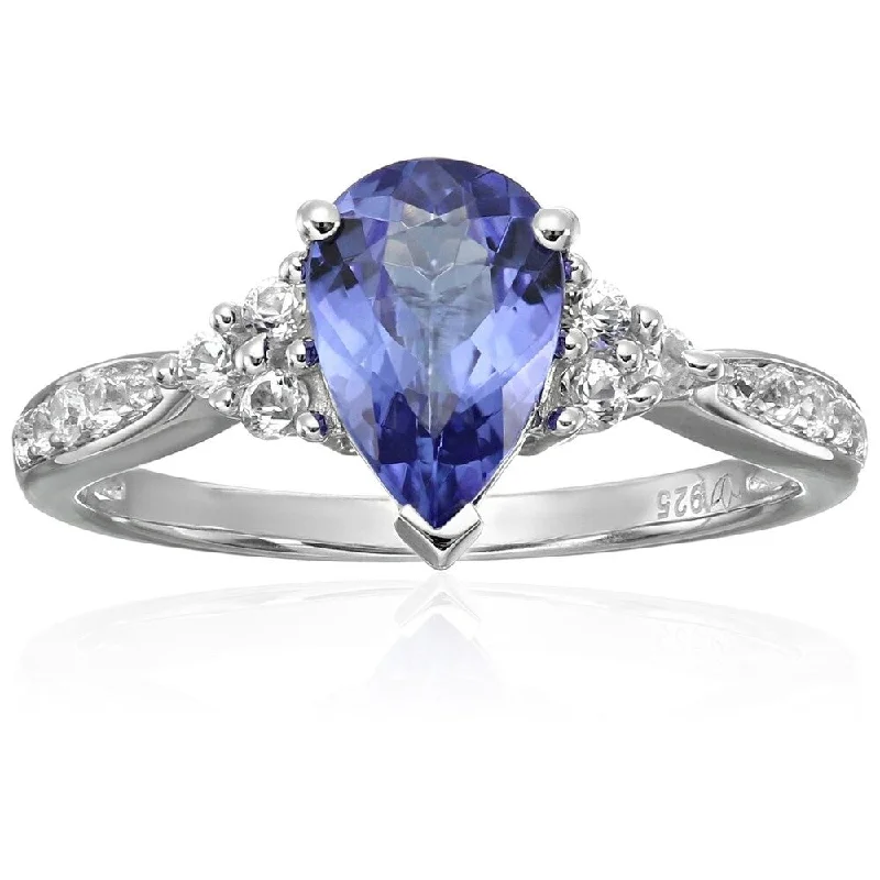 rose gold garnet ring-Ster Silver AAA Tanzanite, Created White Sapphire Classic Ring, Size 7 - Blue