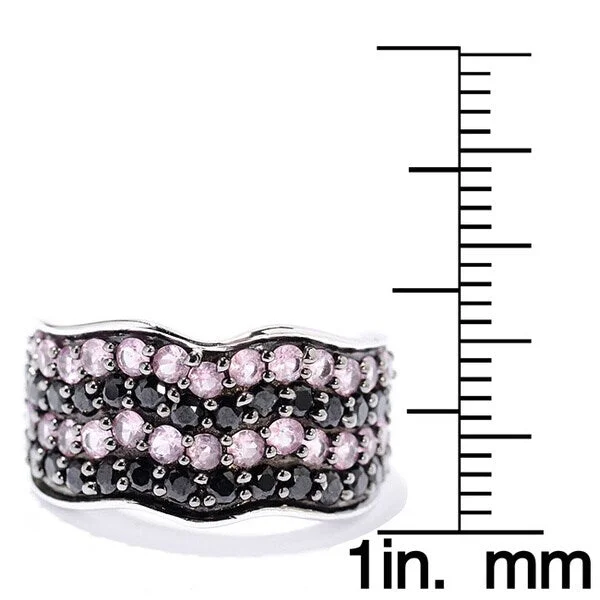 bendable stacking ring-Sterling Silver 2 2/5ct TGW Black Spinel and Pink Sapphire Wave Ring