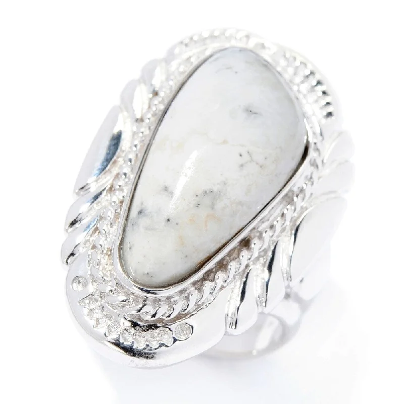 wanderlust chic ring-Sterling Silver 22 x 10.5mm White Buffalo Quartz Ring