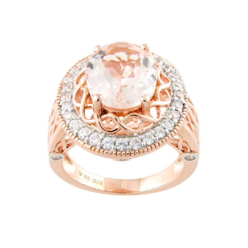 chiseled couple ring-Sterling Silver 4 1/10ct Oval Morganite White Zircon Halo Ring