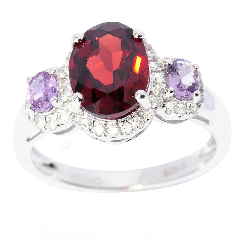 shimmering diamond ring-Sterling Silver Garnet Purple Sapphire and White Zircon Ring