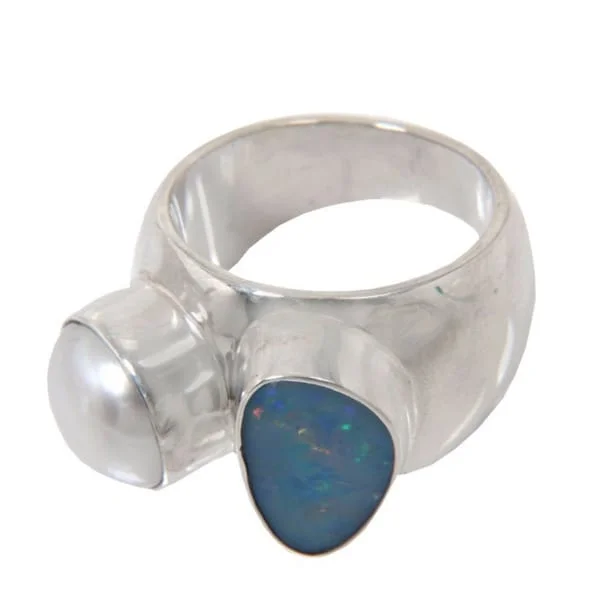 thin diamond ring-Sterling Silver 'Never Apart' Opal and the Luminous Purity of Pearl Ring Made In Indonesia