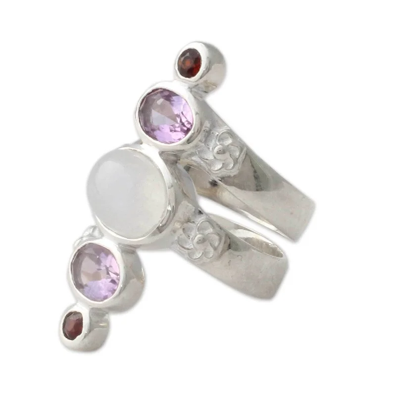 flow-shaped ruby ring-Sterling Silver 'Spiral Enchantment' Multi-gemstone Ring