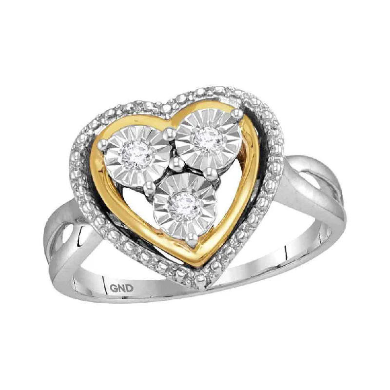 uncut gold ring-Sterling Silver Two-Tone Womens Round Diamond Heart Ring 1/10 Cttw