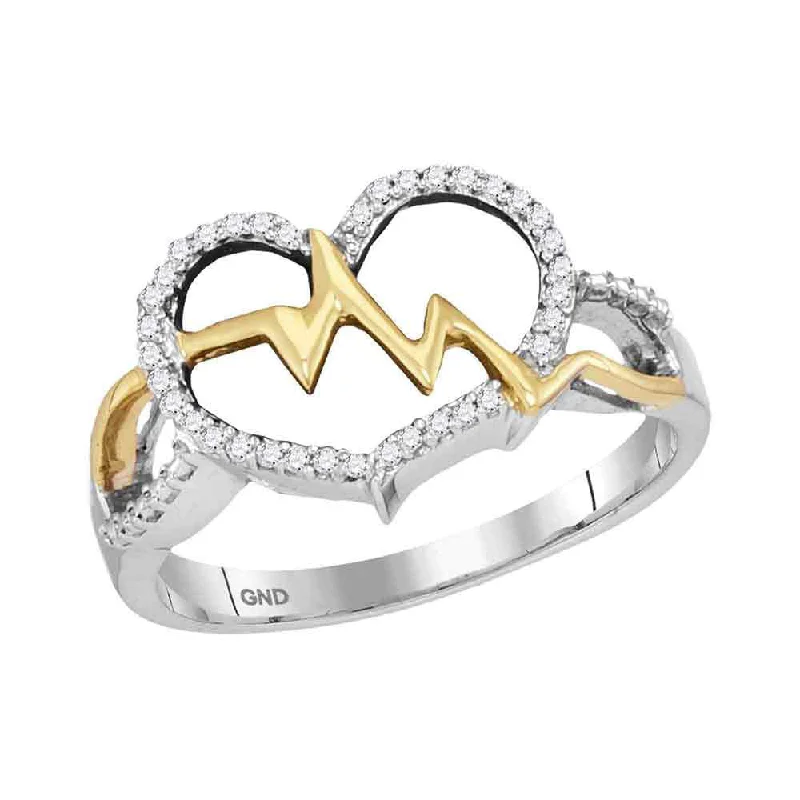 pewter promise ring-Sterling Silver Two-tone Womens Round Diamond Heartbeat Heart Ring 1/10 Cttw