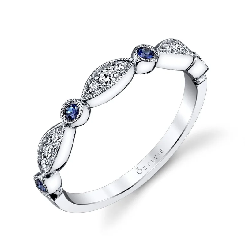 custom cosmos ring-Sylvie 14K White Gold .23ctw Sapphire and Diamond Vintage Style Band (96860)