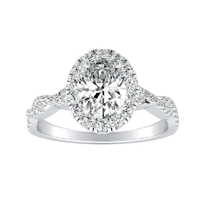 regency diamond ring-Twisted Oval-cut 1 1/10ctw 14k Gold Halo Diamond Engagement Ring by Auriya