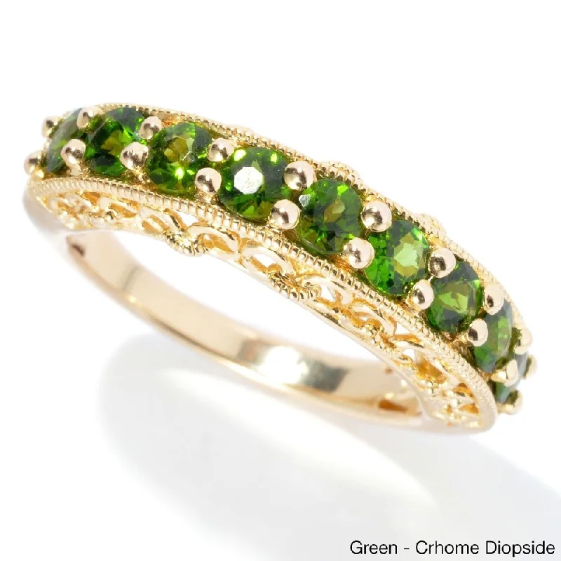 retro-style promise ring-Yellow Gold Over Sterling Silver Chrome Diopside Stackable Band Ring