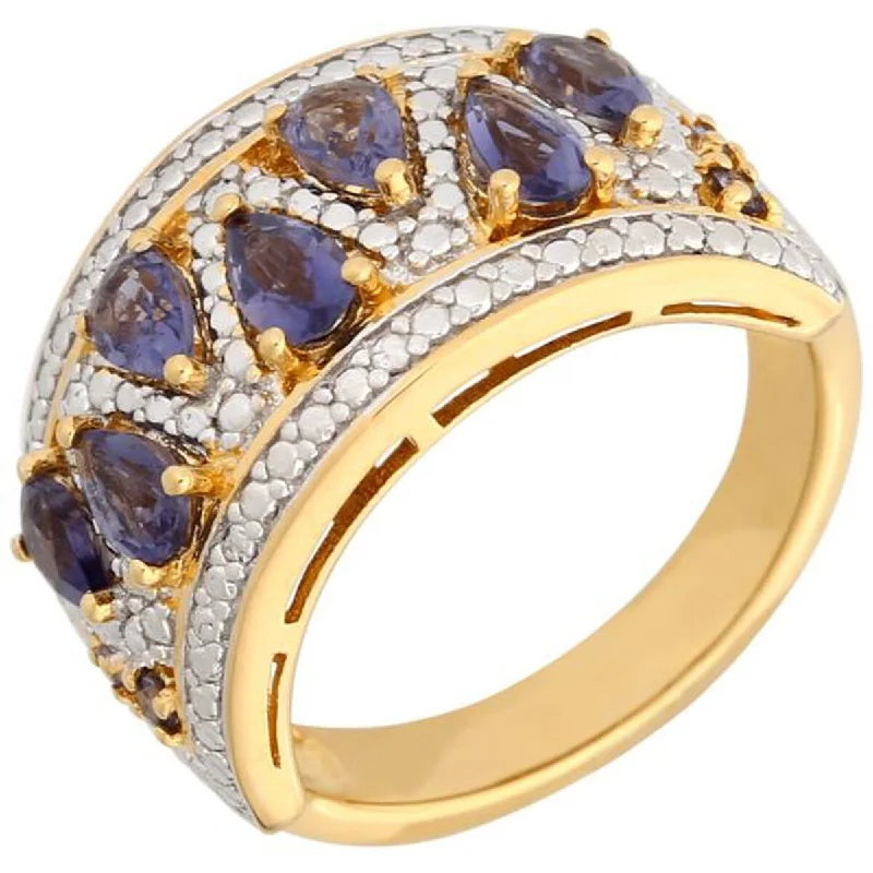 tarnished statement ring-Yellow Gold Plated Over Sterling Silver Iolite Ring