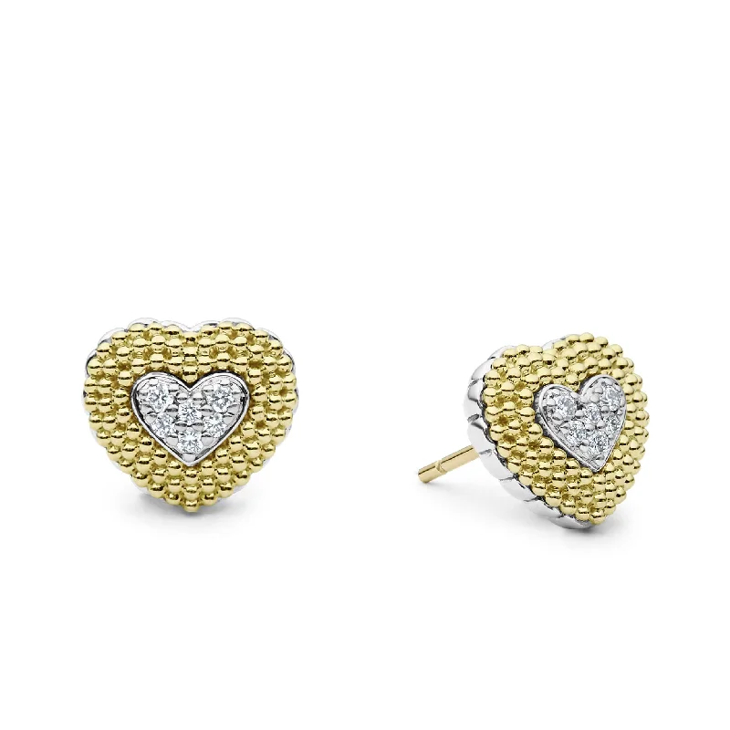 retro turquoise earrings-Diamond Heart Stud Earrings