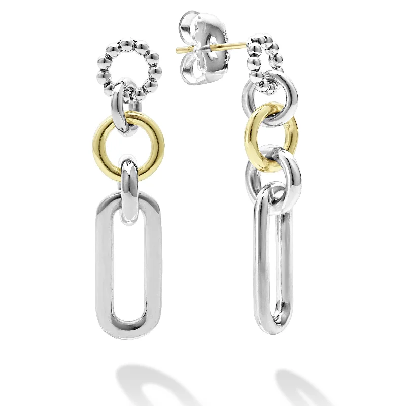 tarnished silver earrings-Two-Tone Link Drop Earrings