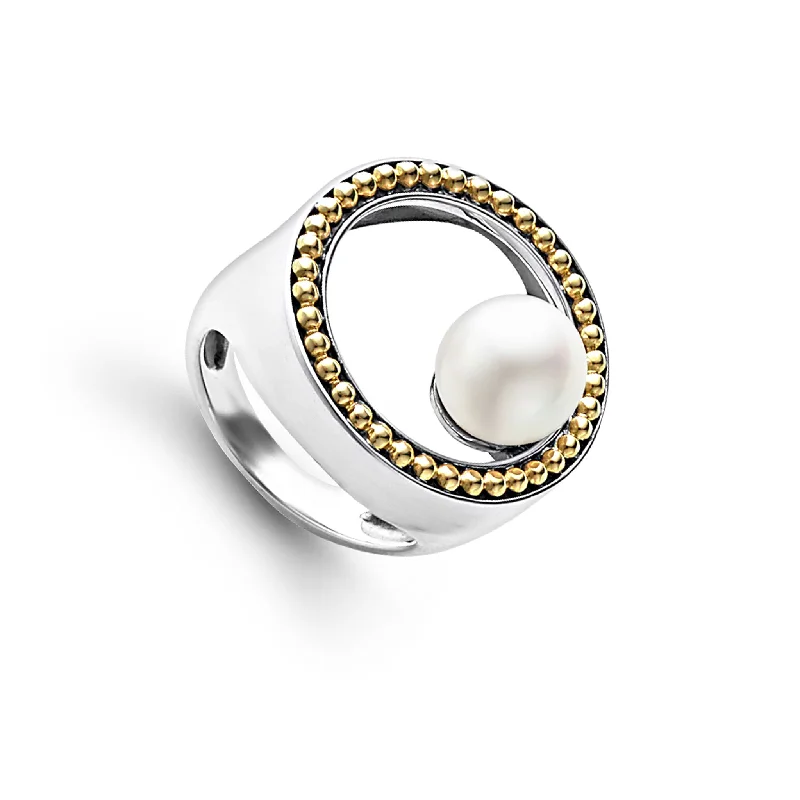 midnight diamond earrings-Circle Pearl Statement Ring (Size 6)