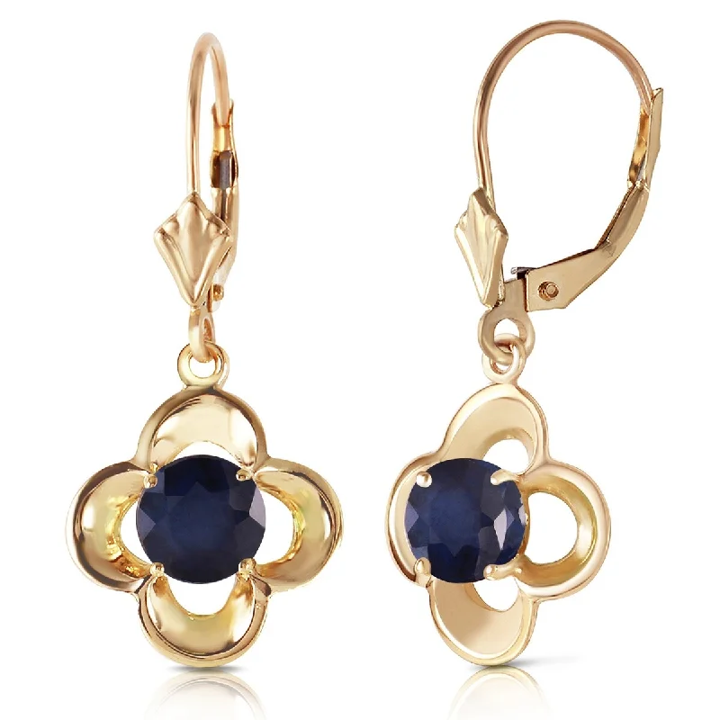 flow gemstone earrings-1.1 Carat 14K Solid Gold Leverback Gemstone Earrings Natural Sapphire