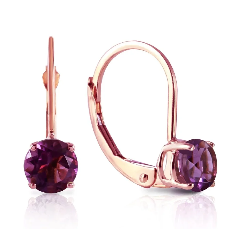 heavy silver earrings-1.2 CTW 14K Solid Rose Gold Solitaire Amethyst Leverback Earrings