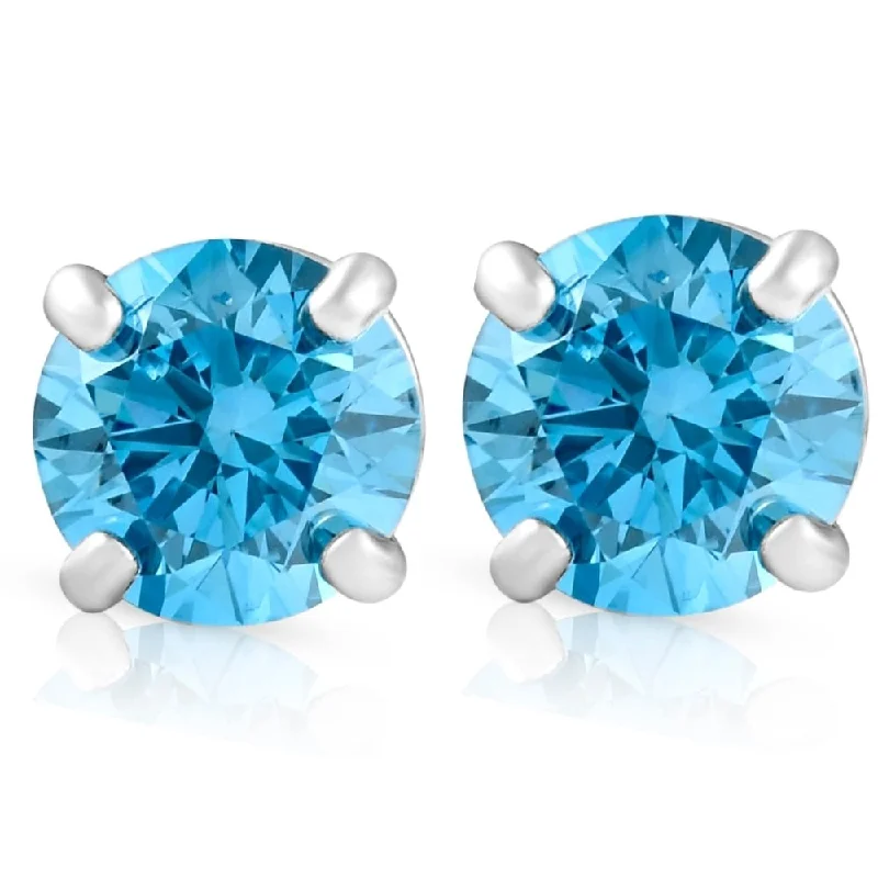 uncut sapphire earrings-1/2ct Blue Lab Grown Diamond Studs Screw Back White Gold Earrings