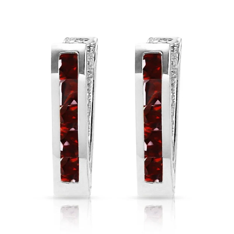 uncut sapphire earrings-1.3 Carat 14K Solid White Gold Oval Huggie Earrings Garnet