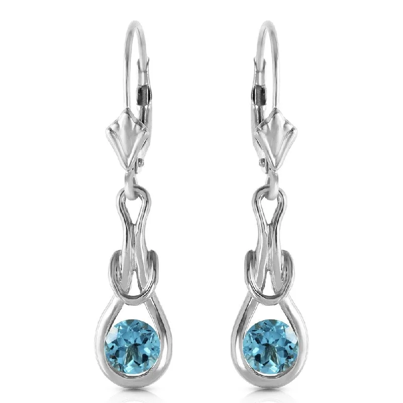 thin bar earrings-1.3 Carat 14K Solid White Gold Timeless Love Blue Topaz Earrings