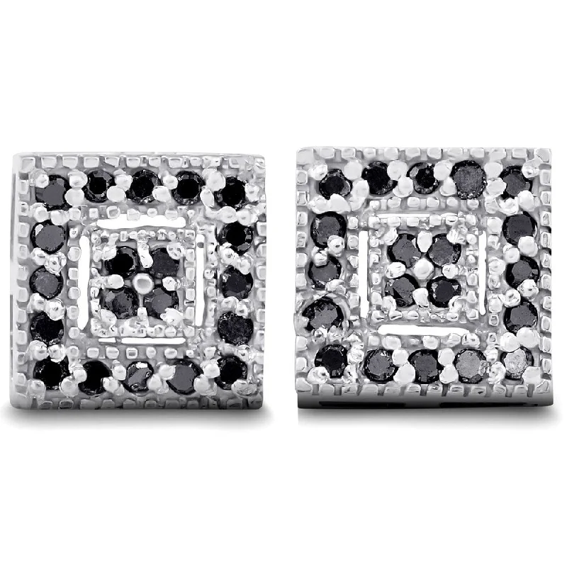 luxurious drop earrings-1/3ct Pave Black Diamond Studs 10K White Gold