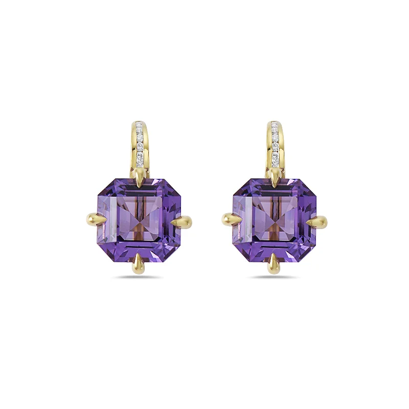 frond stamped earrings-Amethyst & Diamond Pastel Earrings