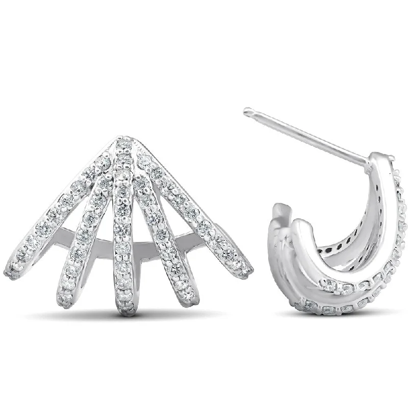 bendable stud earrings-1 Ct Diamond Burst Studs Womens Huggie Earrings 14k White Gold