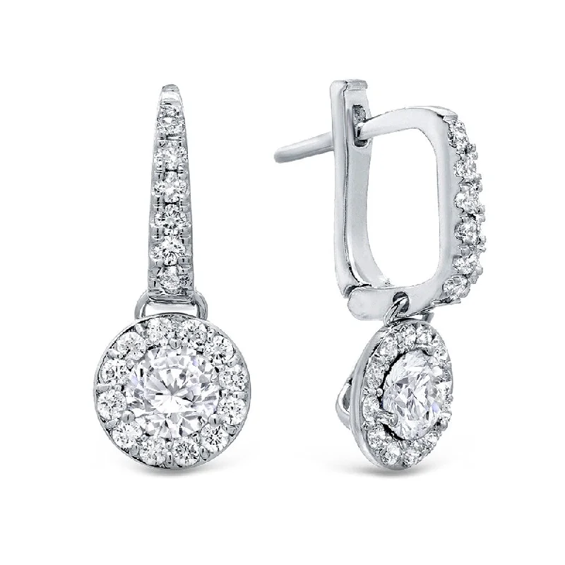 retro-style drop earrings-14k Gold Round 1 1/2ct TDW Diamond Halo Dangle Earrings by Auriya (H-I,SI1-SI2)