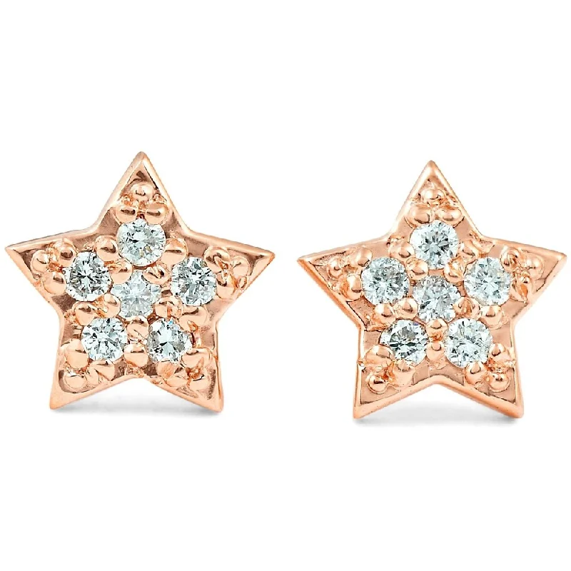 knotted gold earrings-14K Rose Gold Diamond Pave Petite Star Studs Dainty High Polished 6.5MM