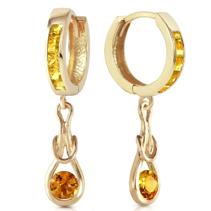 vintage pearl earrings-14K Solid Gold Huggie Gemstone Earrings Dangling Natural Citrine