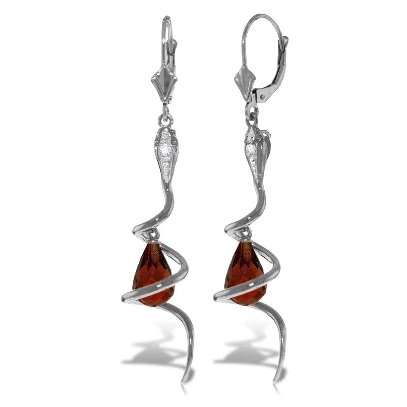 flow-shaped drop earrings-14K Solid Gold Snake Earrings w/ Dangling Briolette Garnets & Diamonds