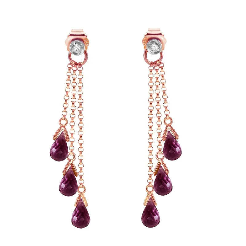 thin birthstone earrings-14K Solid Rose Gold Chandelier Earrings withDiamonds & Amethysts