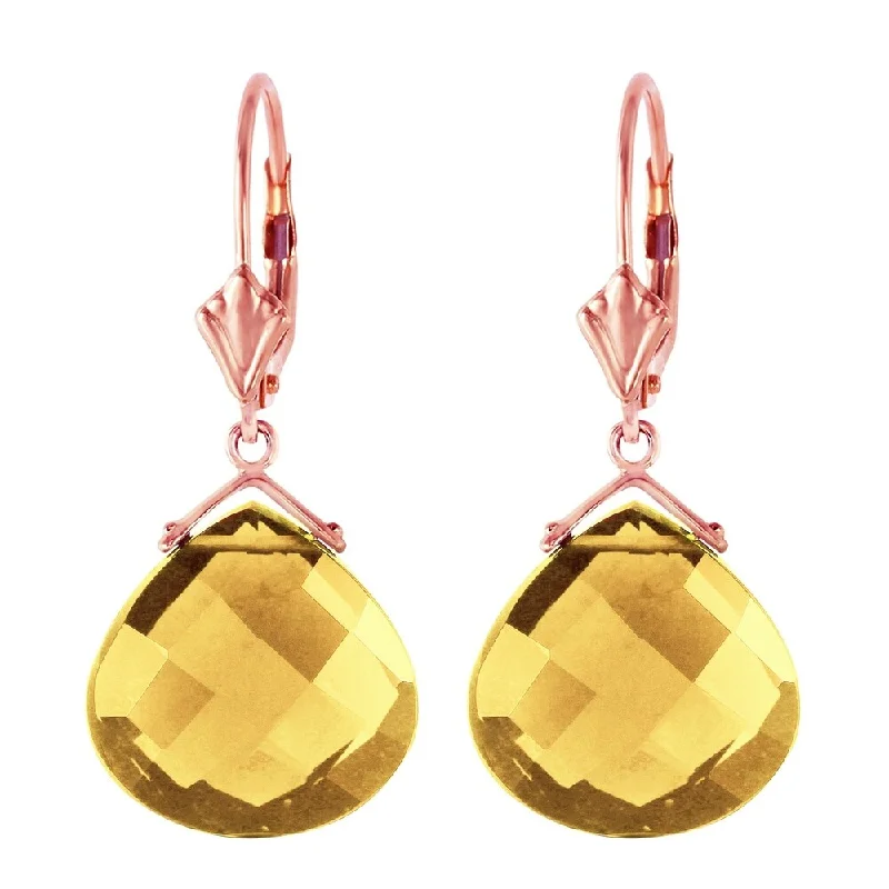 retro ruby stud earrings-14K Solid Rose Gold Leverback Earrings Checkerboard Cut Citrines