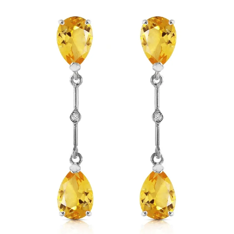 pearl braided earrings-14K Solid White Gold Diamonds & Citrines Dangling Earrings