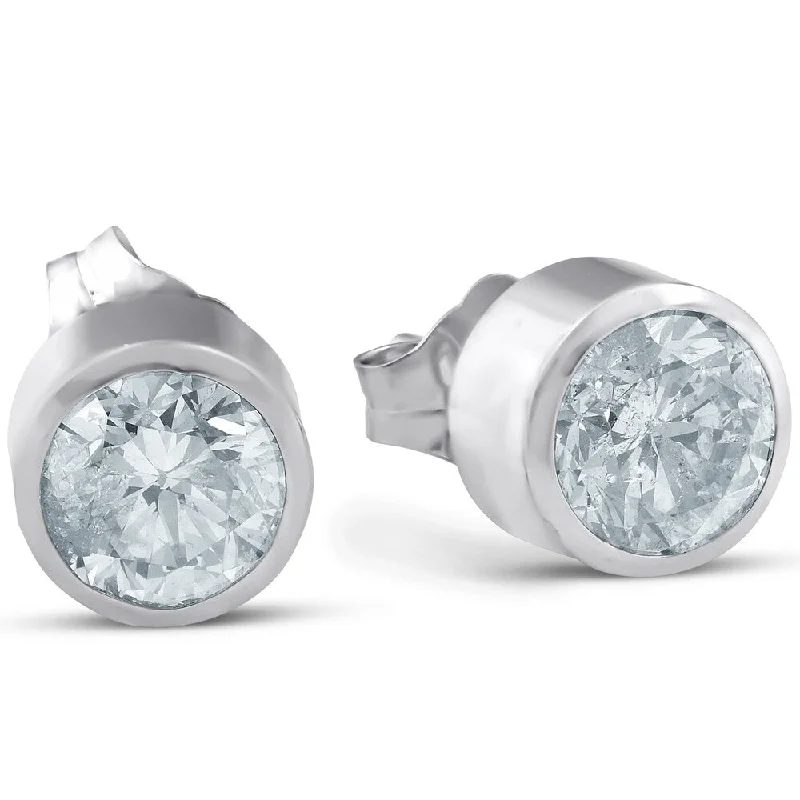 thin drop earrings-14k White Gold 1 1/4 Ct TDW Diamond Bezel Solitaire Studs in 14k White or Yellow Gold