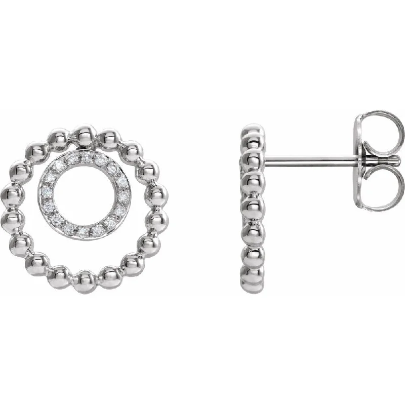 retro-style hoop earrings-14k White Gold 1/10 CTW Diamond Beaded Circle Earring for Women