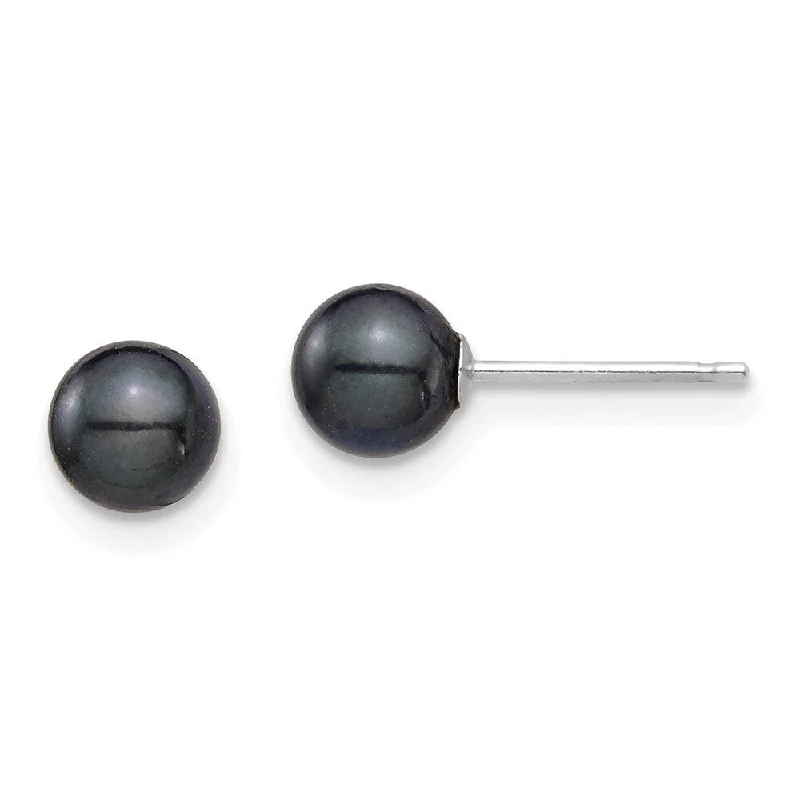 thin gold earrings-14K White Gold 5-6mm Round Black Saltwater Akoya Earrings