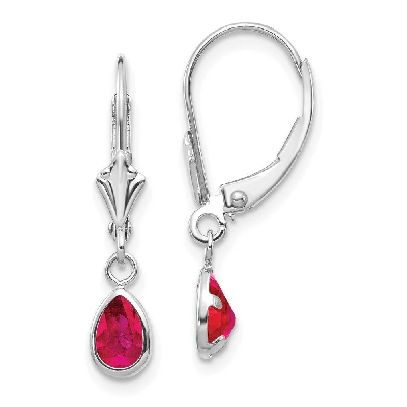 thin birthstone earrings-14k White Gold 6x4mm Ruby Earrings (L-23 mm, W-4 mm)