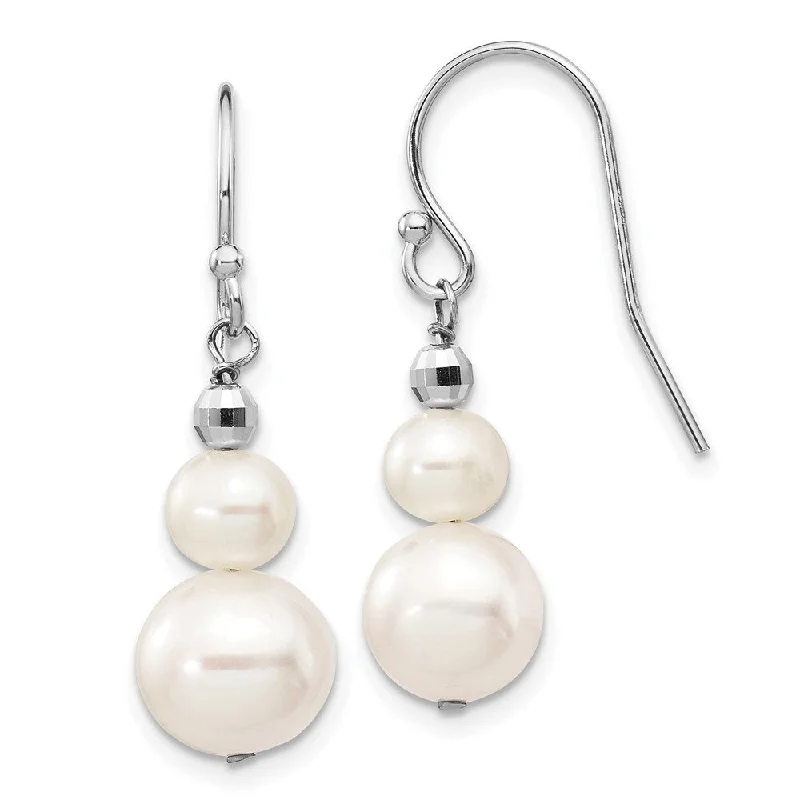 chiseled diamond earrings-14K White Gold 8-9mm Pearl Bead Earrings (L-29 mm, W-10 mm)