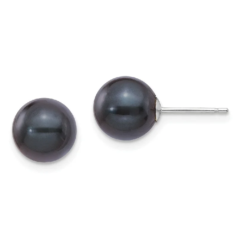 chiseled silver earrings-14K White Gold 8-9mm Round Black Saltwater Akoya Earrings