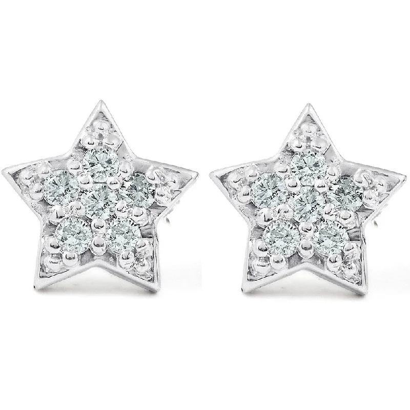 stamped love earrings-14K White Gold Diamond Pave Petite Star Studs Dainty High Polished 6.5MM