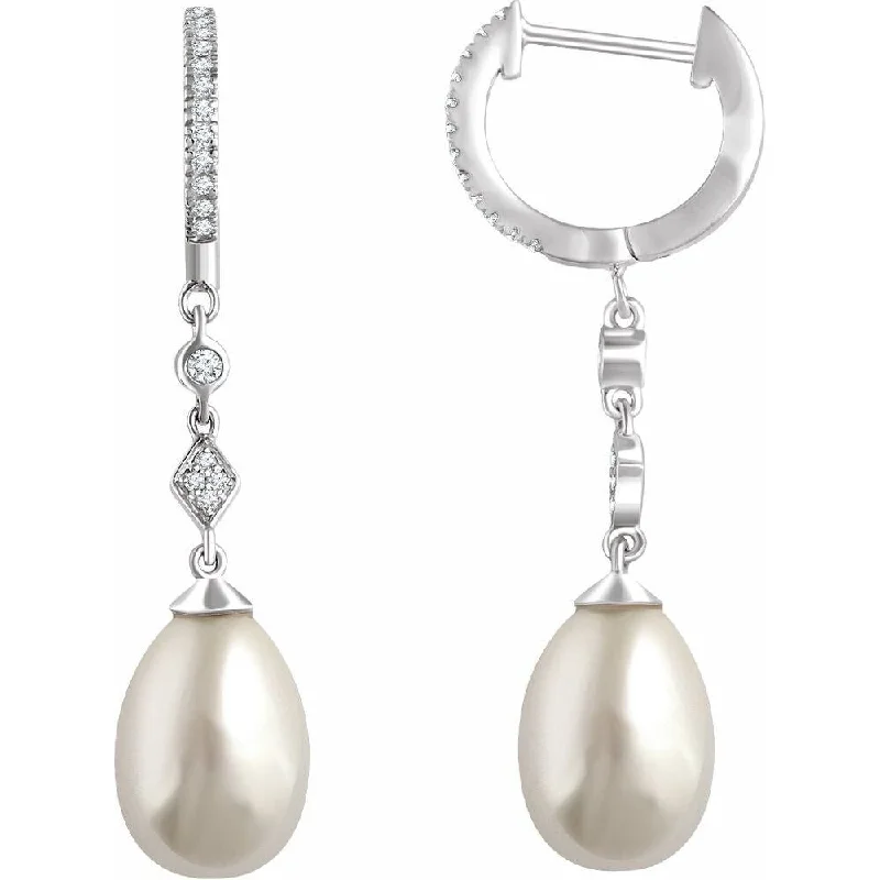 pewter drop earrings-14k White Gold Freshwater Cultured Pearl & 1/6 CTW Diamond Dangle Earring for Women