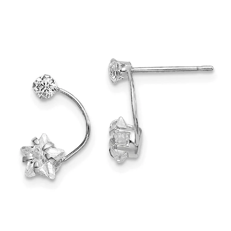 thin gold earrings-14k White Gold Shooting Star CZ Earrings (L-13 mm, W-5 mm)