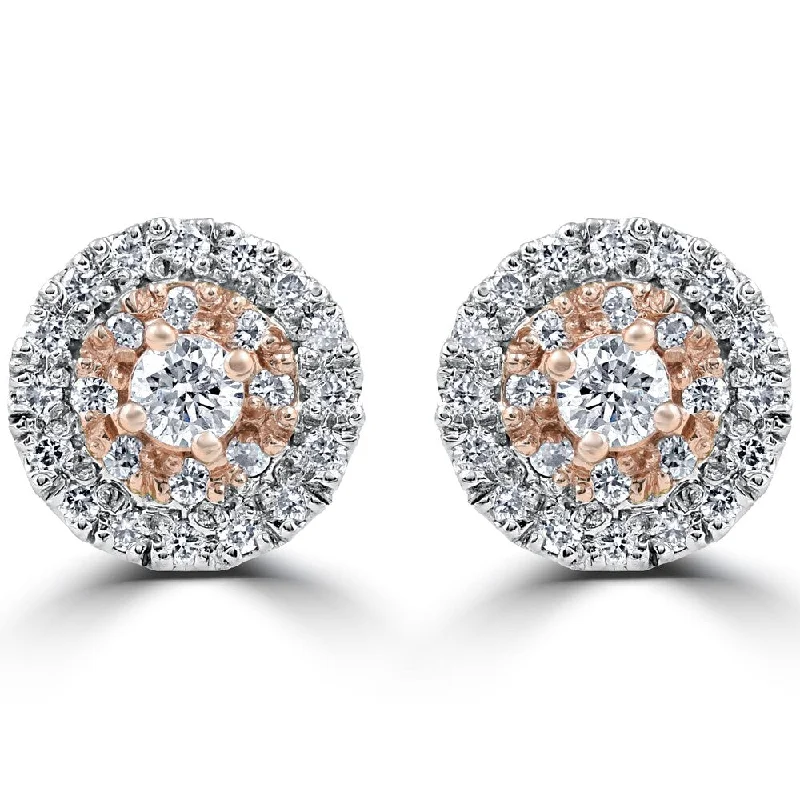 elegant modern earrings-14k White & Rose Gold 5/8 ct TDW Diamond Double Halo Studs